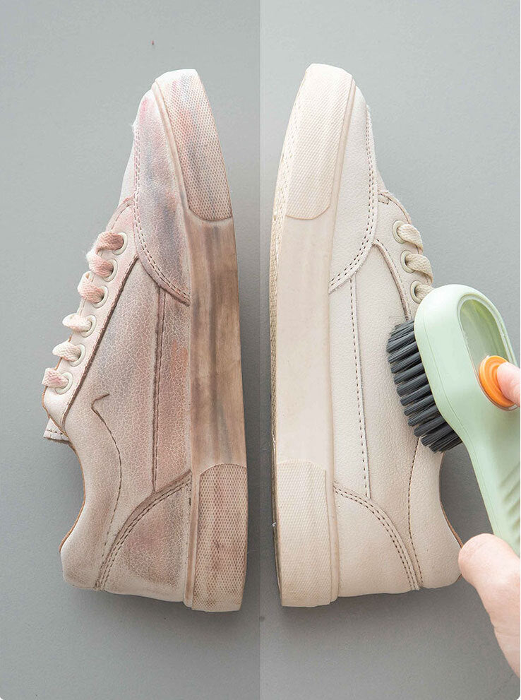 日式肥皂泵清潔刷（2 個）多功能加液起泡鞋刷 家用洗鞋刷鞋工具 按壓式清潔刷 軟毛洗衣服刷 不傷鞋不傷衣物神器（綠色+白色各一）