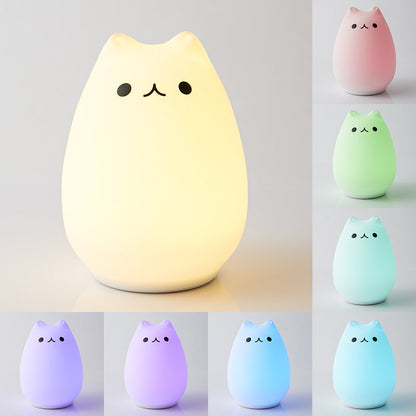 Color Changing Cat Soft Night Light LED Children's Night Light Cute Cat Lamp 7 Breathing Modes Pat Switch Control USB Charging Lighting USB Lighting Bedside Lamp Atmosphere Lamp Table Lamp