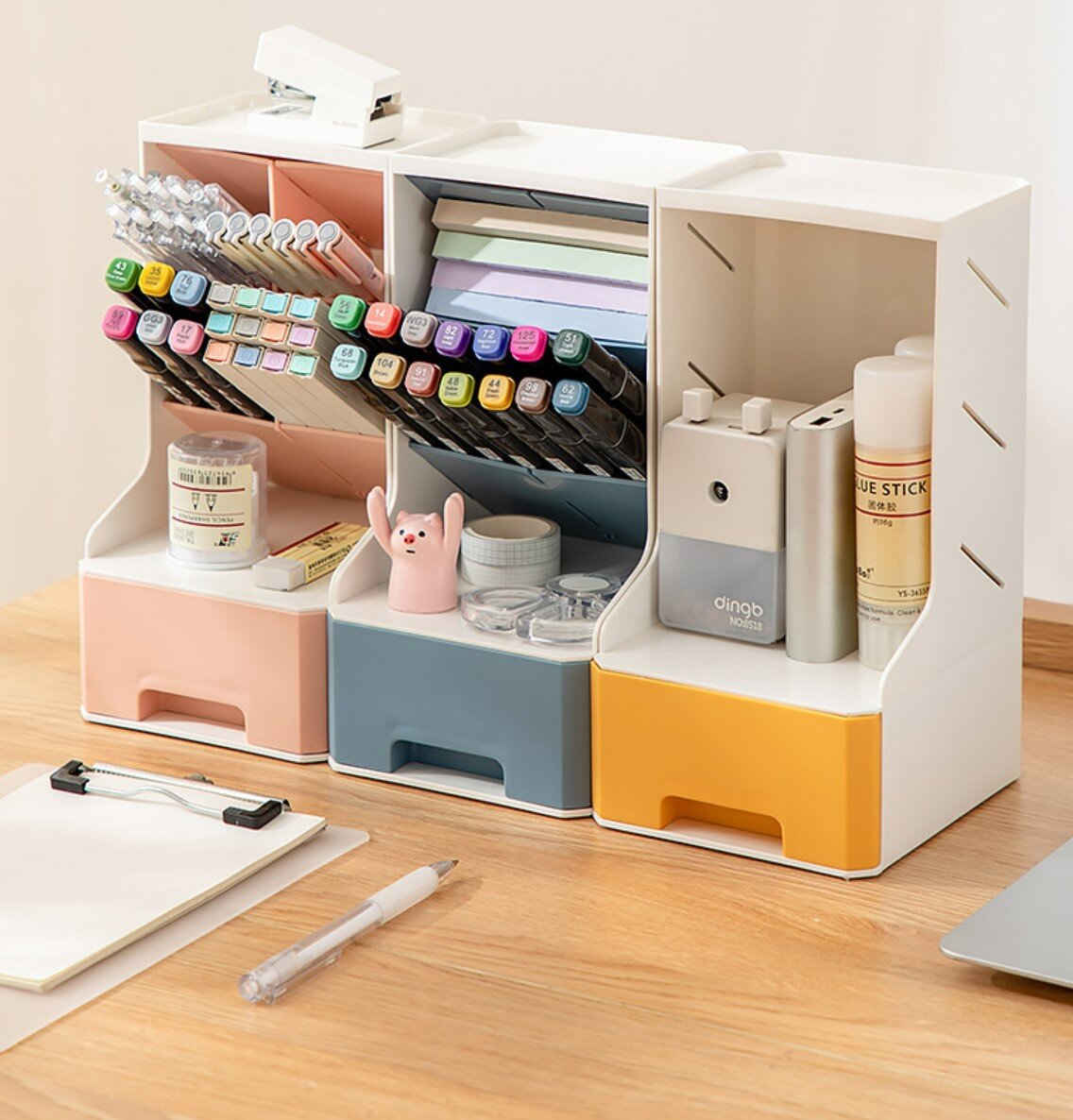 Removable four-part slanted pen holder top tray with drawer dust-proof storage box multi-functional storage box
