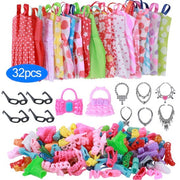 [32-piece set] Barbie clothes, shoes, jewelry, handbags, glasses replacement DIY
