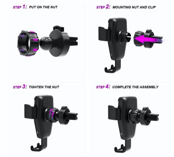 Wireless Phone Charging Stand Qi Charging Car Air Vent Mount Phone Holder Metal Magnetic Stand 360-Degree Rotating Adjustment GPS Map Compatible Easy to Use Black Diamond Clamp Air Vent Clamp Car Phone Mount