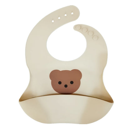 風小熊便攜式嬰兒童軟矽膠圍兜防水食飯兜吃飯立體接飯兜 口水肩