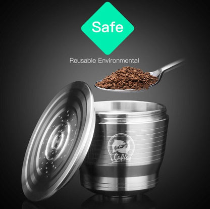 iCafilas 不锈钢可填充浓缩咖啡Nespresso 咖啡过滤器胶囊壳带塑料勺环保先锋不锈钢可重用咖啡胶囊与配件，不含BPA 咖啡壶