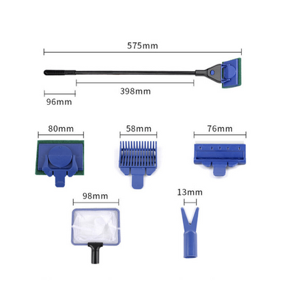 鱼缸玻璃清洁刷子水族箱工具渔捞水草夹刮藻刀五合一清洁套装鱼缸清洁用品