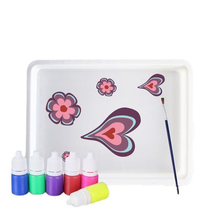 儿童水拓画套装浮水画湿拓画水浮画Marbling Paint diy材料Magic Draw 魔术画浮水画套装6色科学实验玩具