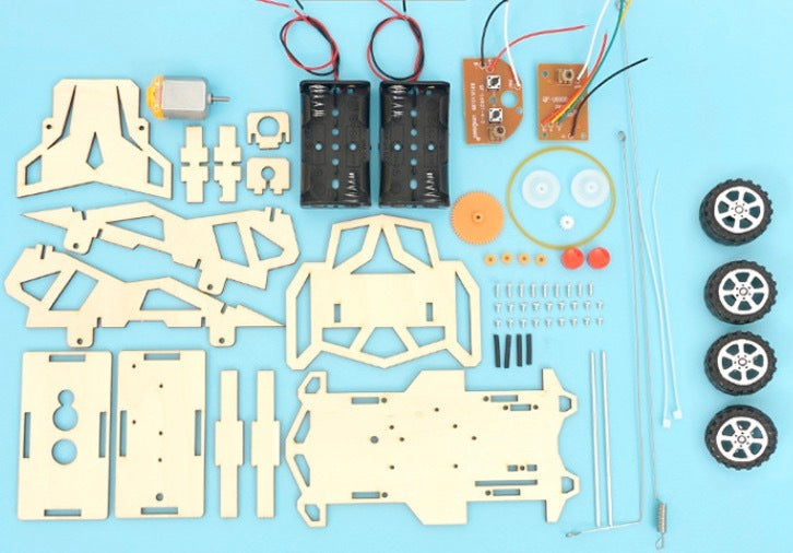益智科學實驗木制 DIY手工遙控車 拼裝模型 木製玩具