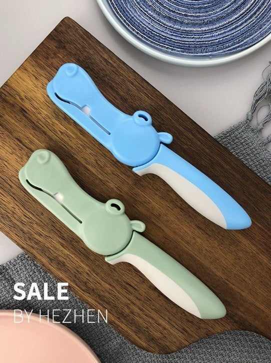 Hippo Ceramic Fruit Knife Baby Safety Food Knife - Emerald Green
