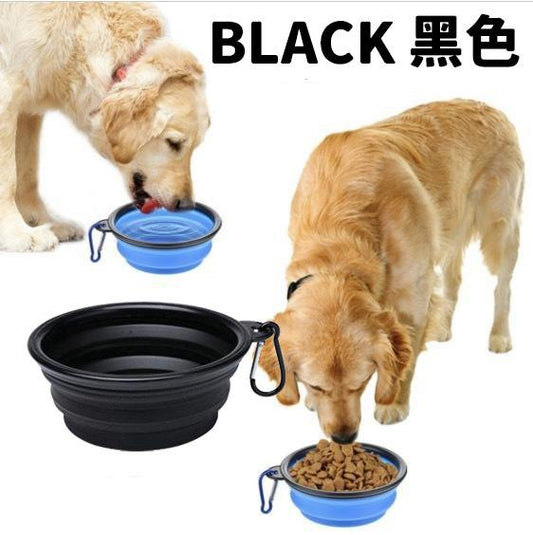 黑色 寵物矽膠折疊碗 外出旅行便攜式狗狗食盆 貓碗 可折疊狗碗 隨行杯