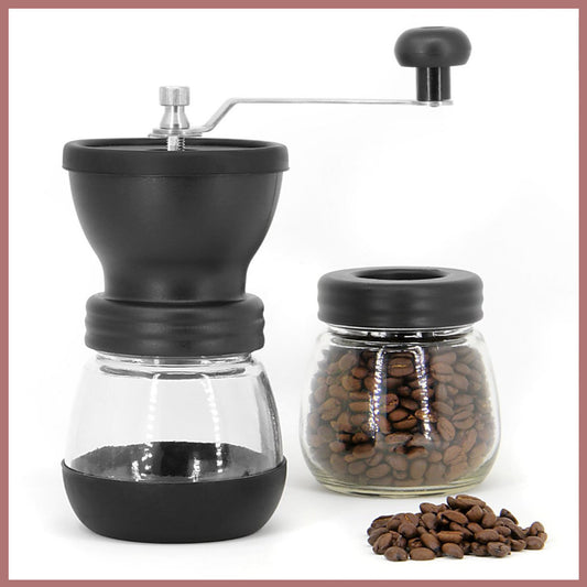 便攜式手磨咖啡豆研磨機 咖啡粉 手動磨咖啡器連玻璃儲存瓶 磨豆機