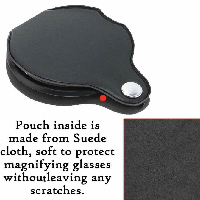 Pocket portable magnifying glass folding portable elderly reading leather case 5x high-definition glass lens hand-held magnifying glass magnifying glass