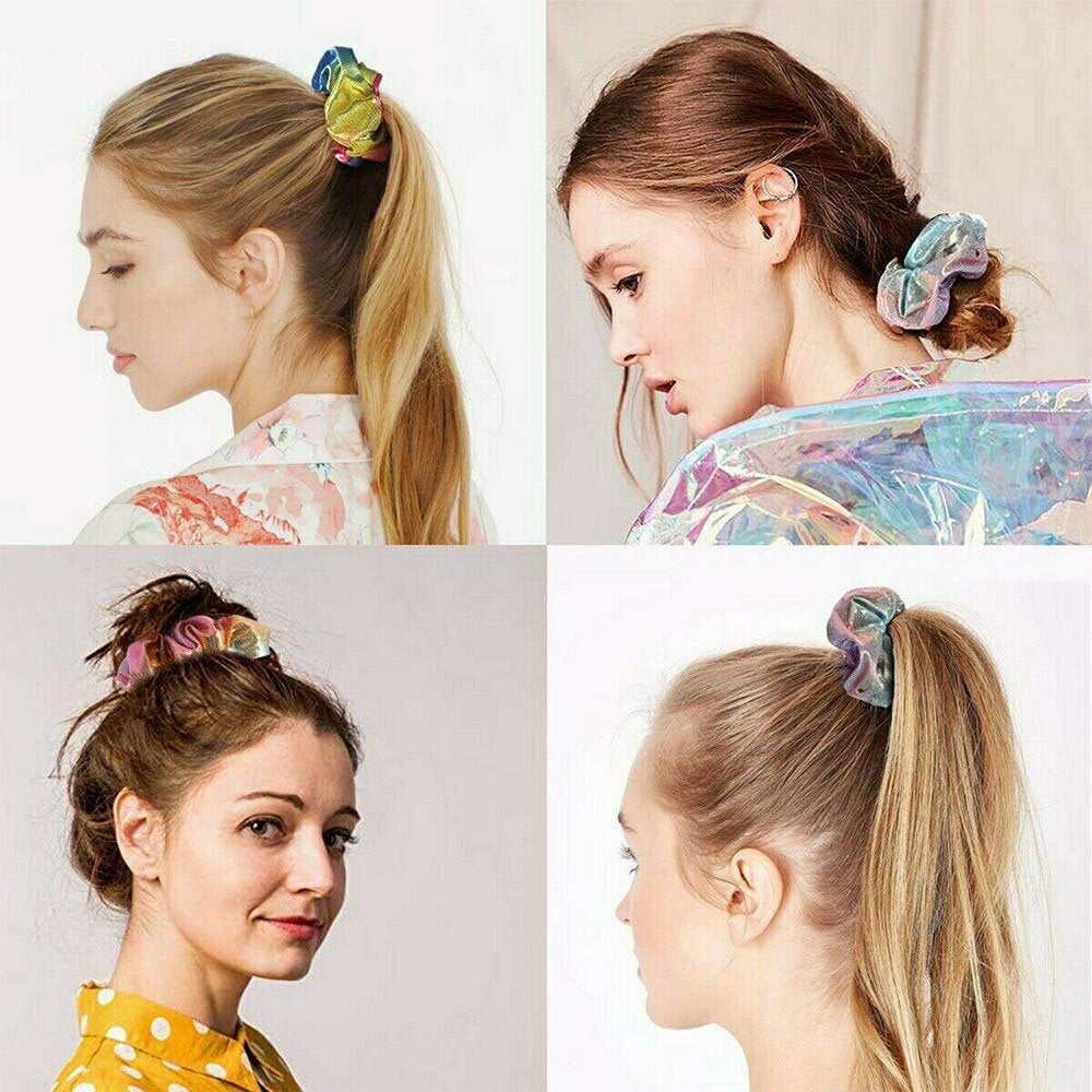 [8-pack] Metal Rainbow Fabric Hair Tie Hot Stamping Laser Head Flower Hair Tie