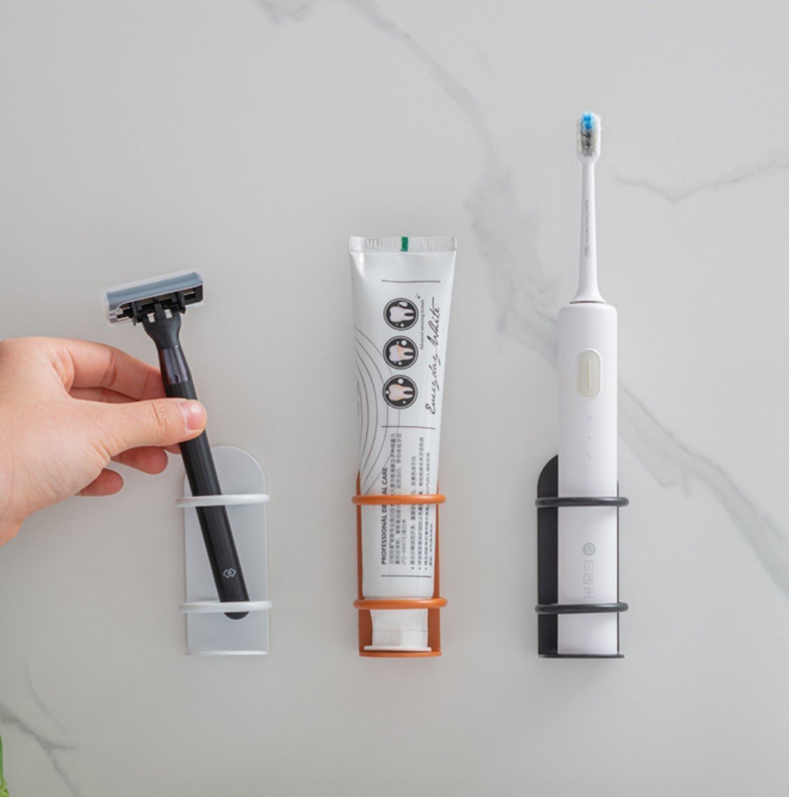 2 PCS Punch-Free Toothbrush Holders Wall-Mounted Suction Storage Racks - One Orange, One Black. Iron Art Electric Toothbrush Wall Mount Punch-Free Toothbrush Holder Wall-Mounted Hanger Suction Storage Rack Bathroom Toothbrush Storage