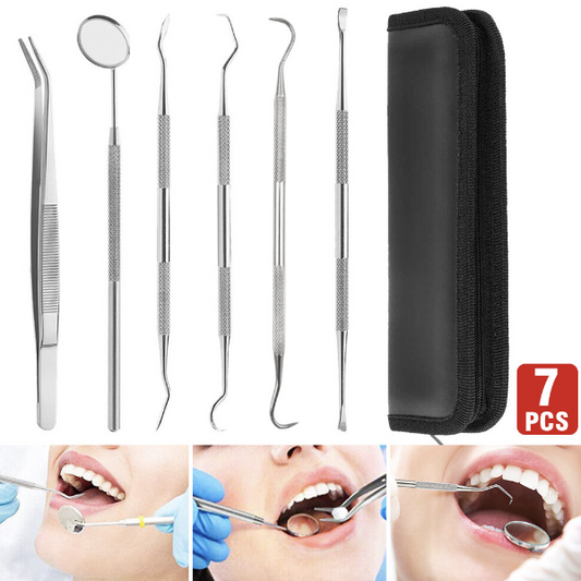 [6-Piece Set] Stainless Steel Dental Tools Oral Care Dentist Tool Set Endoscopic Teeth Picking to Remove Calculus, Tartar, Floss and Accessories