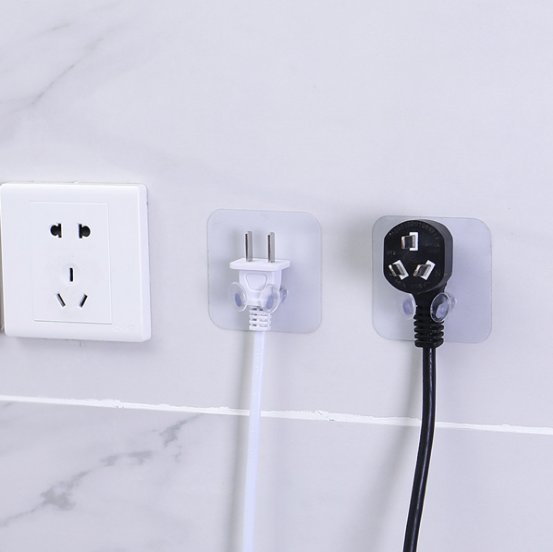2-Pack Plug Holders - Non-marking, No-Drill Adhesive Hooks for Home Kitchen Walls, Power Strip Hooks
