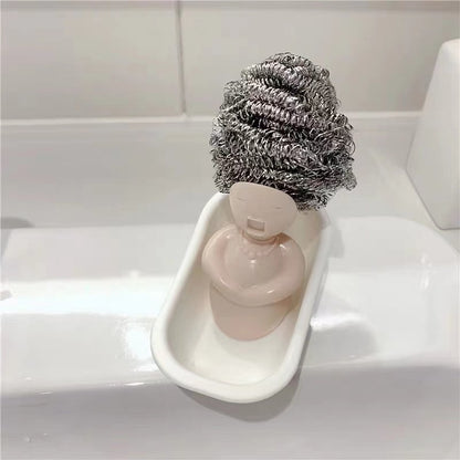 Creative Home Kitchen Bathroom Bathtub Scrubber Cleaning Ball Steel Wool Scourer Steel Brush Pot Scrubber Sink Scrubber Bathtub Cleaning Supplies #ScrubberHolder #DrainRack