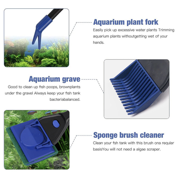 Fish tank glass cleaning brush, aquarium tool, fishing aquatic clipper, algae scraper, five-in-one cleaning set, fish tank cleaning supplies