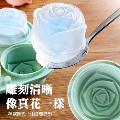 Rose flower ice cube mold frozen ice tray whiskey silicone ice making artifact rose flower shaped ice making box-peach powder 4 compartments