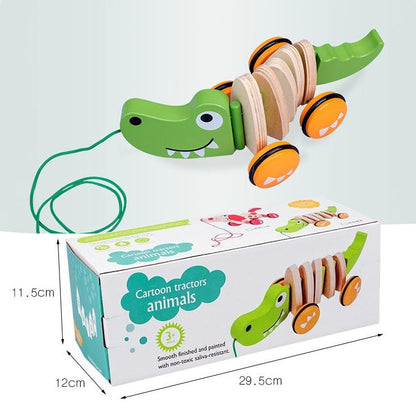 木制嬰幼動物學步車 木質兒童拉繩牽引玩具 拖拉鱷魚 踏步車 學行車