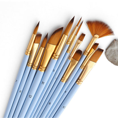 [Pack of 12] Nylon brush set, matte blue rod, fan-shaped watercolor pen set, art supplies brush set, nylon brush set