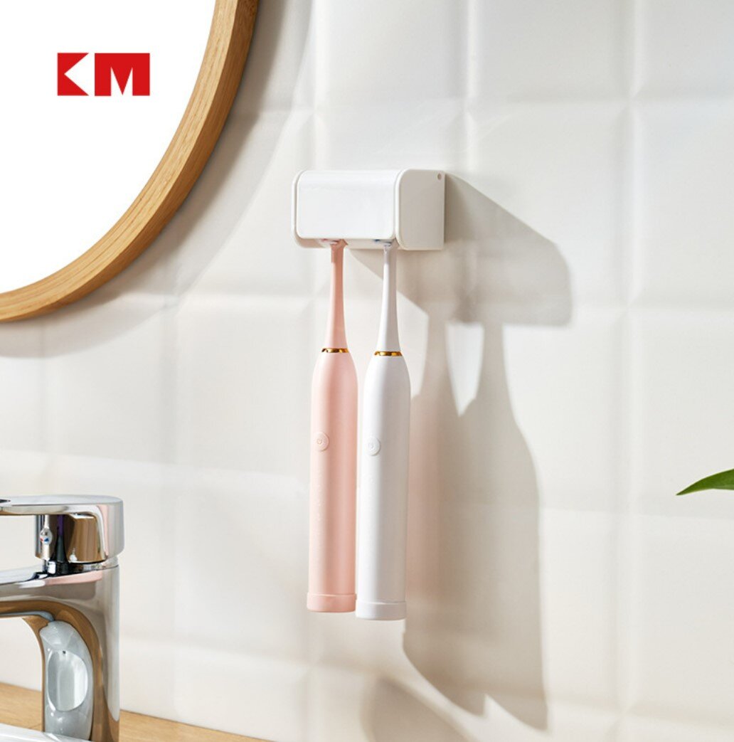 Japan KM.810 adhesive seamless double grid electric toothbrush holder simple toothbrush holder adhesive dust-proof toothbrush hanger