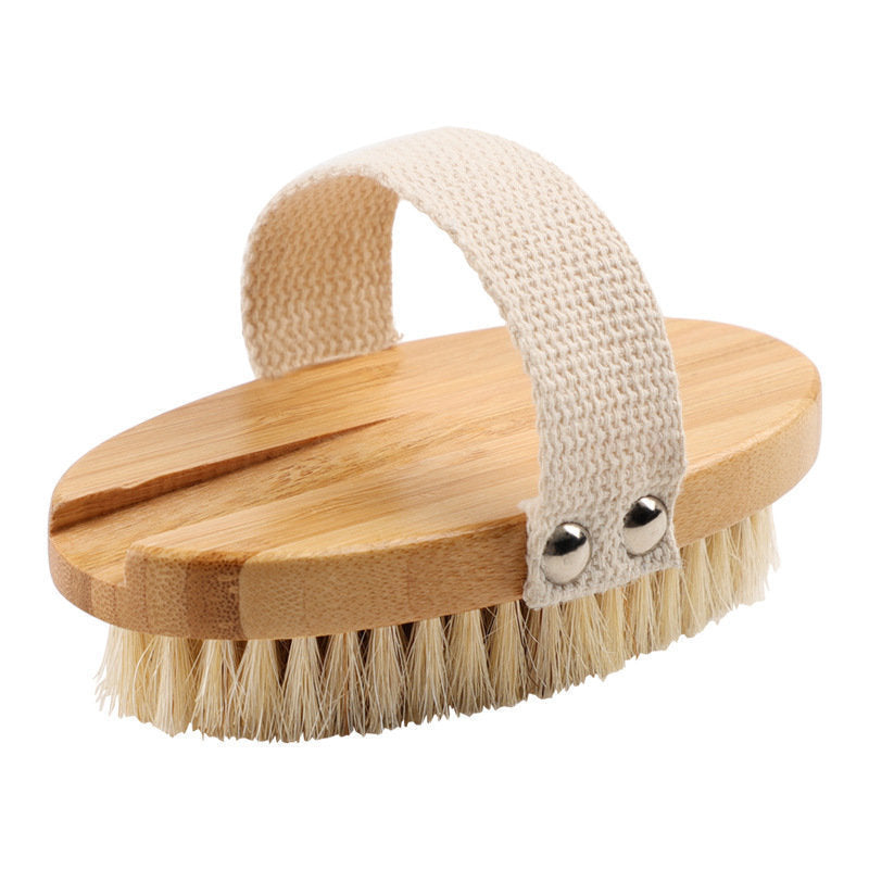 Japanese shower and bath soft bristle brush Unprinted style cleaning supplies to remove old mud cuticles Pig bristle dry shower soft bristle brush - Nanmu hand brush scrub exfoliation tool