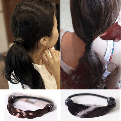 Korean version of simple and versatile popular jewelry, simulated wig hair band, twisted hair braid, rubber band, black + dark brown, 2 styles set