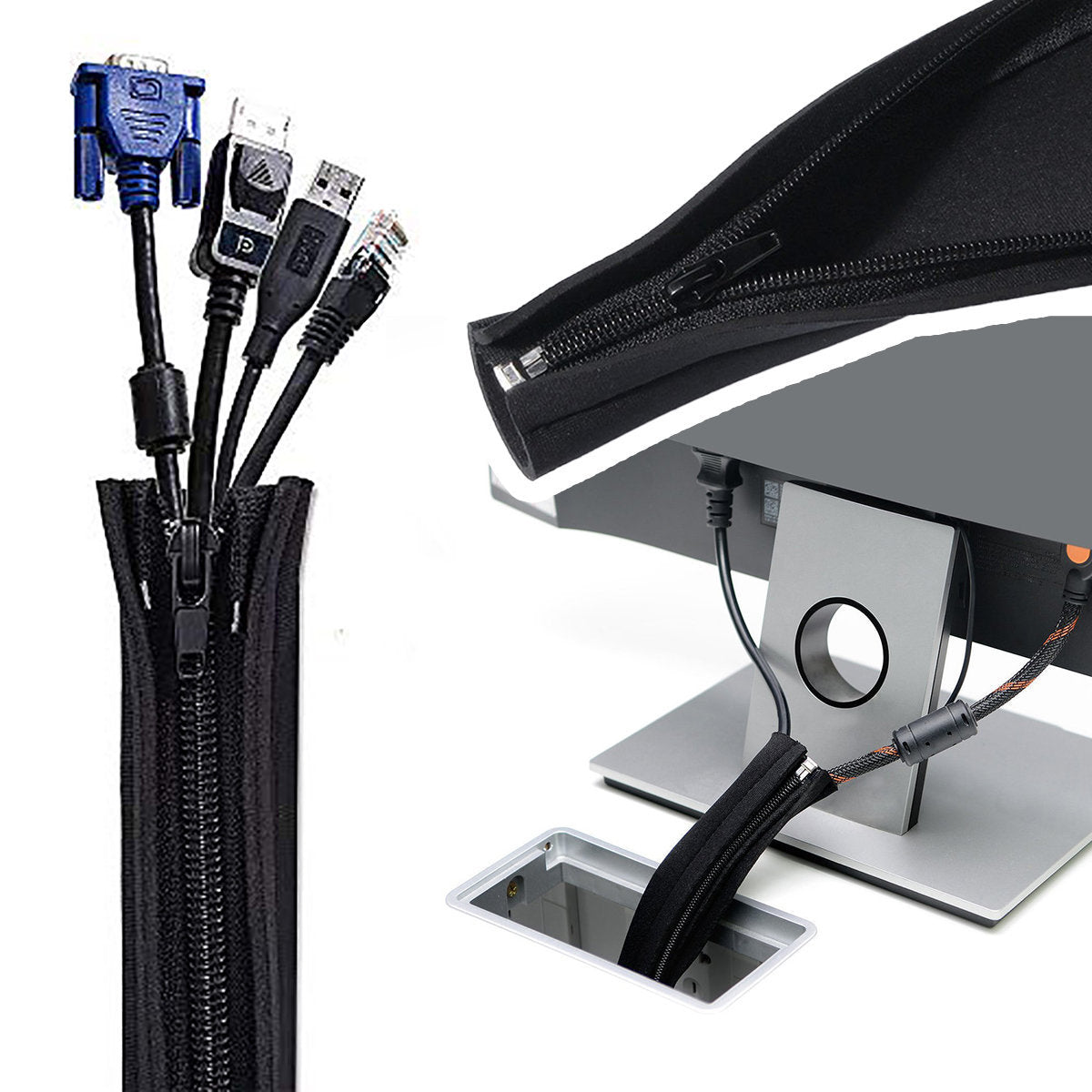 Upgraded snap-on wire protection sleeve, multifunctional fixed zipper wire protection sleeve, durable and elastic wire organizer, wire storage, a must-have for home and office