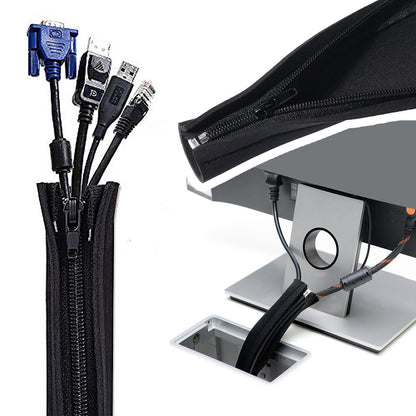 Upgraded snap-on wire protection sleeve, multifunctional fixed zipper wire protection sleeve, durable and elastic wire organizer, wire storage, a must-have for home and office