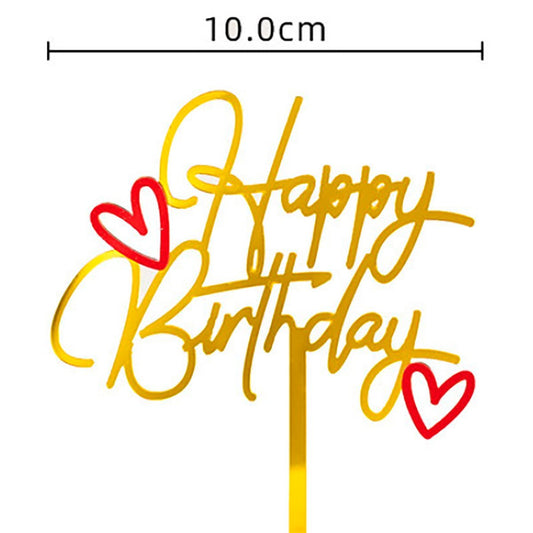 生日蛋糕插牌 Happy Birthday 金色紅心 生日插牌 烘焙DIY 生日蠟燭