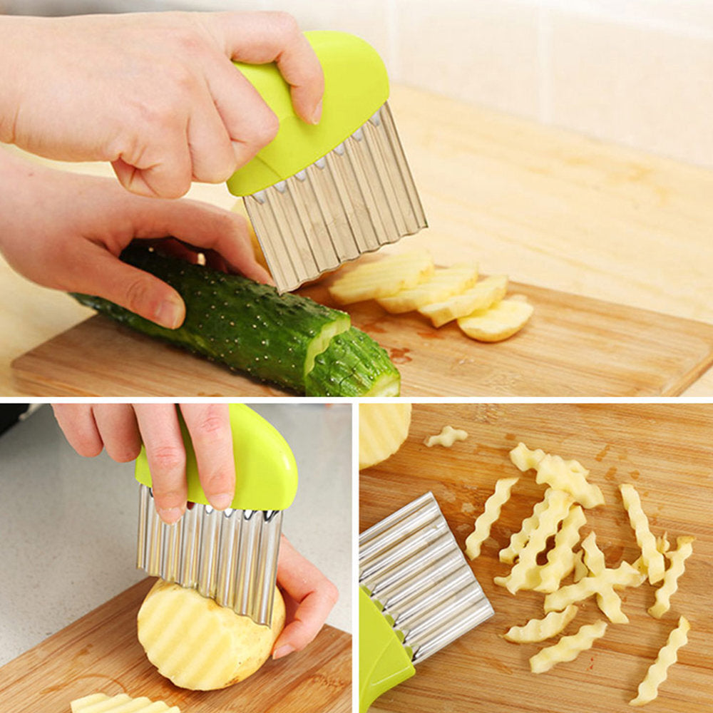 Green multifunctional wavy knife potato knife slicer potato vegetable cutter corrugated knife cutting fries french fries knife peeling knife