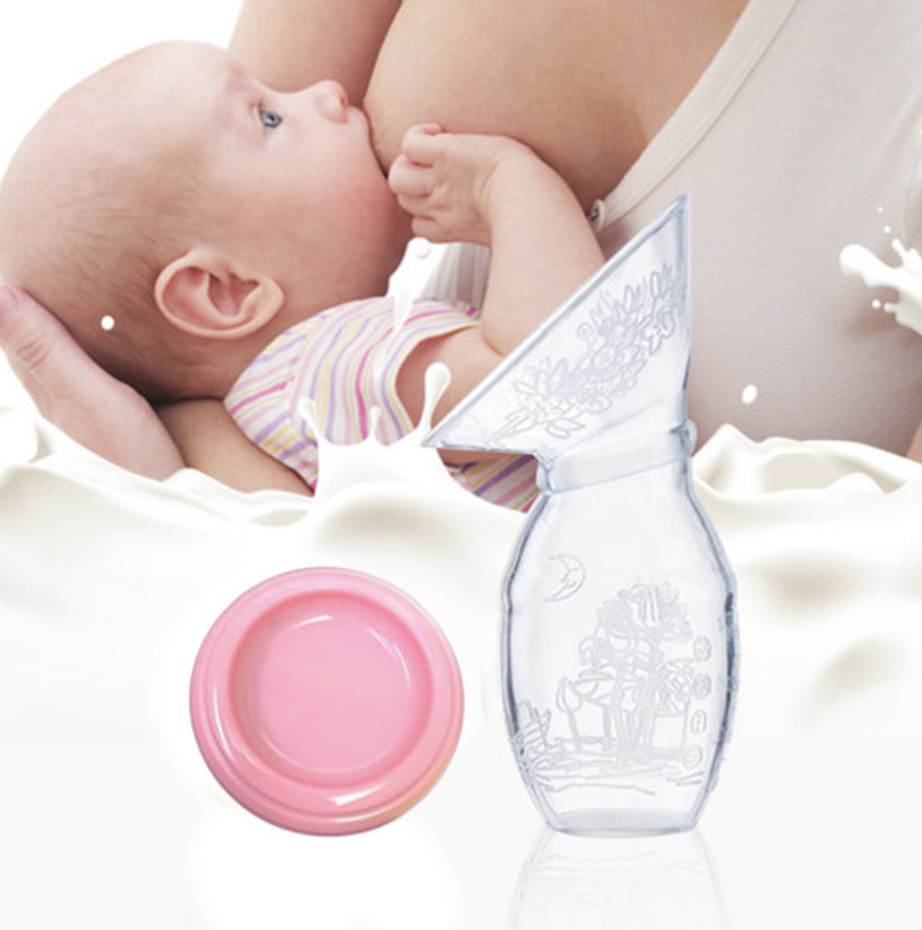 Silicone vacuum suction breast collector with cover and base manual breast pump breast collector SGS inspection qualified milk pump pink auxiliary feeding device