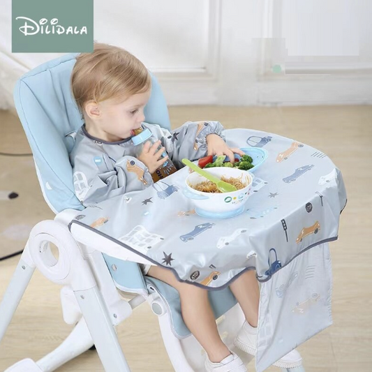(氣車) 嬰兒一體式防水餐椅吃飯圍兜 全包款 灰色汽車 口水肩