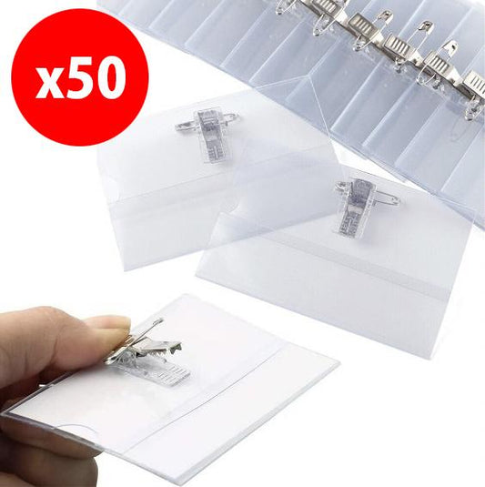[Pack of 50] Transparent work ID card holder metal clip pin clip chest ID card holder work ID holder