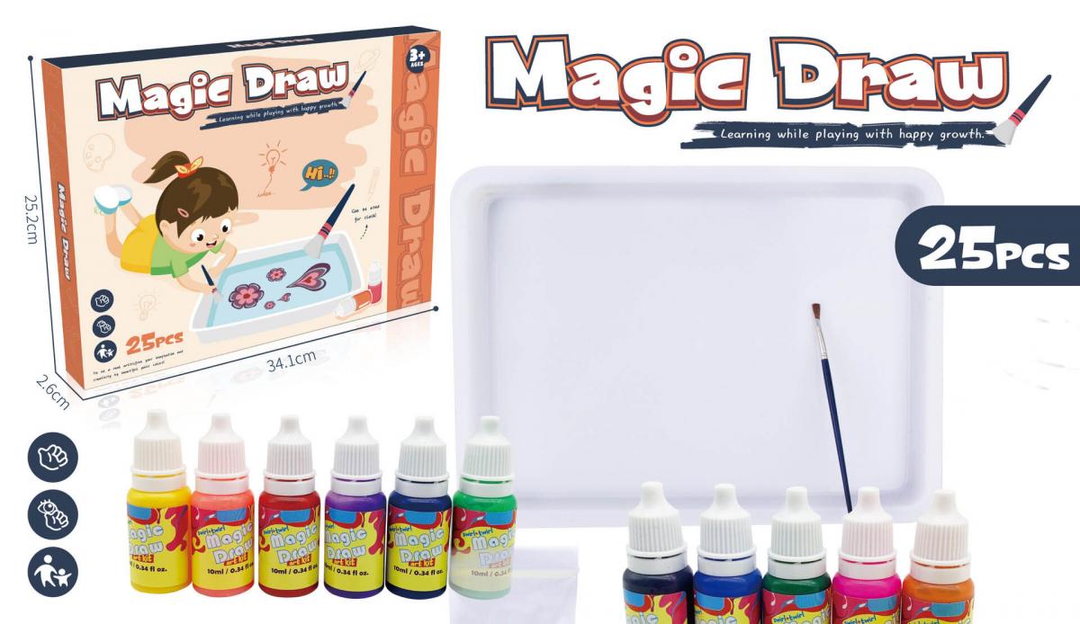 Children's water painting set, floating painting, wet rubbing painting, water floating painting, Marbling Paint diy material, Magic Draw, magic painting, floating water painting set, 6-color science experiment toys