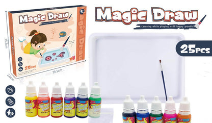 兒童水拓畫套裝 浮水畫濕拓畫 水浮畫 Marbling Paint diy材料 Magic Draw 魔術畫浮水畫套裝6色 科學實驗玩具