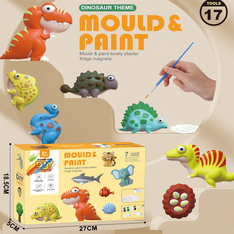 新款恐龍繪畫玩具畫筆趣味石膏成像男女兒童學生玩具禮品 顏色 形狀學習玩具