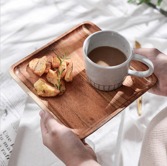 [Acacia wood] Japanese square wooden tray bread tray log plate punch wooden board cake plate cake plate wooden plate dessert plate fruit plate wooden tableware