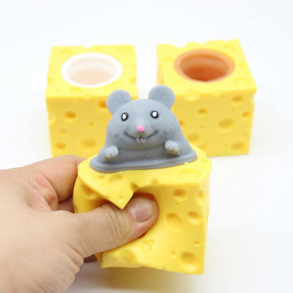 創意解壓可愛奶酪老鼠杯捏捏樂擠壓發泄松鼠杯減壓玩具 3個一套 隨機 認知玩具