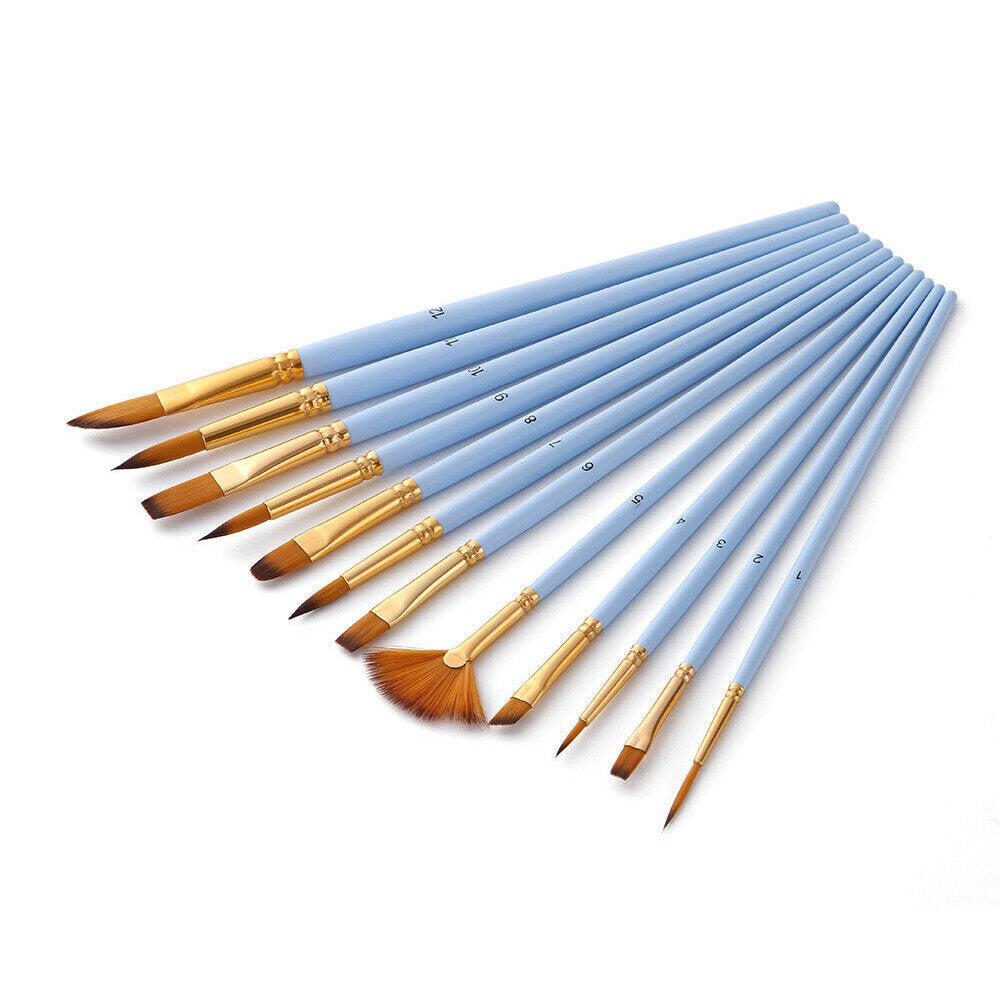 [Pack of 12] Nylon brush set, matte blue rod, fan-shaped watercolor pen set, art supplies brush set, nylon brush set