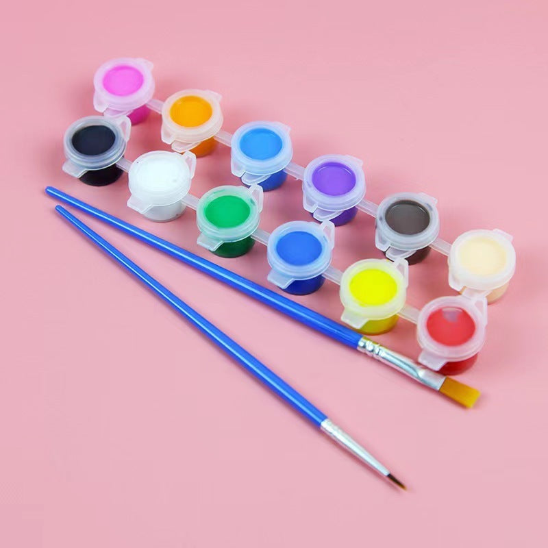 Children's Acrylic plastic color acrylic paint 12-color set comes with flat-head hook line brush * 2 + color palette DIY painting graffiti paint kindergarten elementary school children novice art painting set