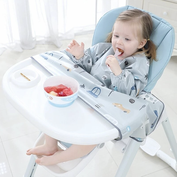 (氣車) 嬰兒一體式防水餐椅吃飯圍兜 全包款 灰色汽車 口水肩
