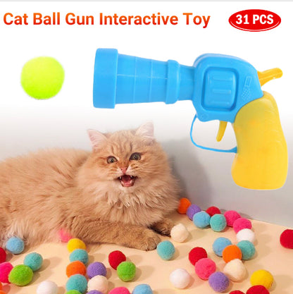 [31件套裝] 貓咪毛絨球發射槍 解悶靜音球貓貓玩具 毛絨球微彈發射器 [平行進口]