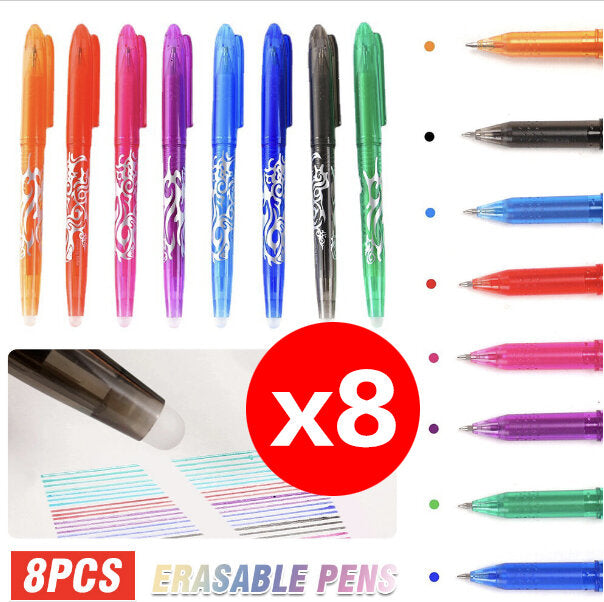 [8-piece set] Gel pens, color eraser pens, temperature-controlled erasable pens, hot water-based pens, office stationery gel pens