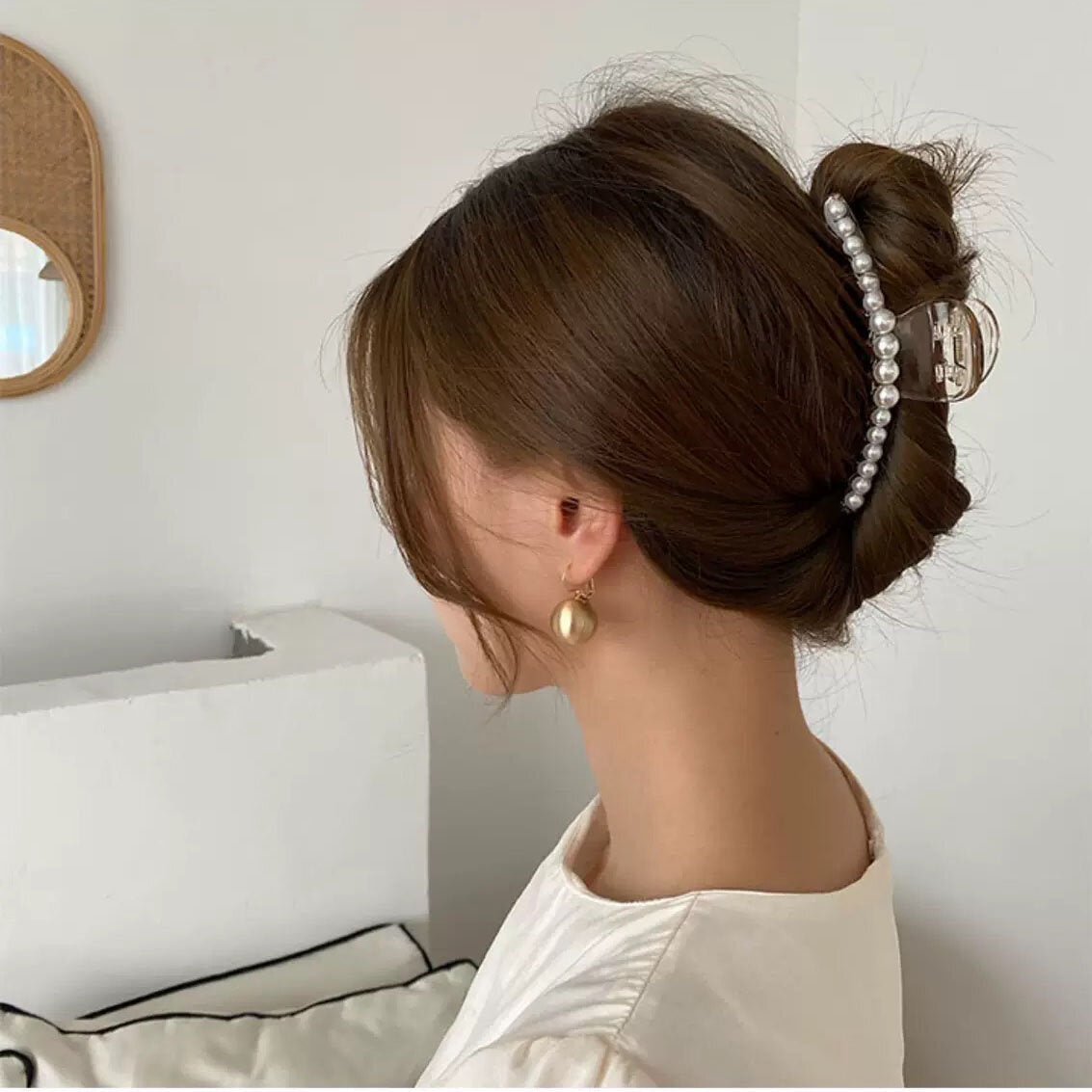 [Korean-style white ball bead grabber] Hair bow maracas hair accessories headdress hairpin duckbill clip broken hairpin girl hairpin hair accessories