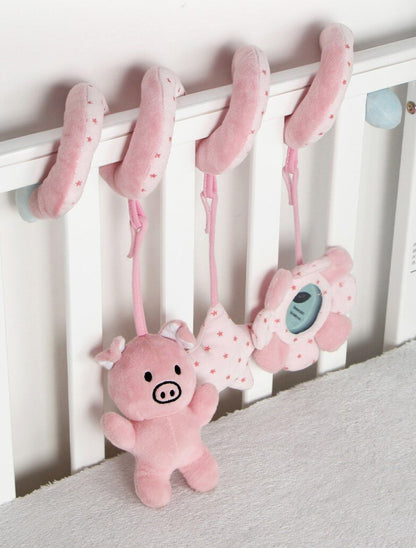 BB床掛飾 bb車嬰兒床繞床掛玩具 兒童手推車掛件寶寶嬰兒早教床繞-粉色小豬 安撫公仔 手巾