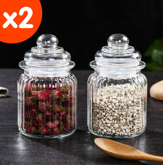 Kitchen glass sealed jar vertical striped food seasoning glass tea jar glass jam bottle storage jar seasoning container