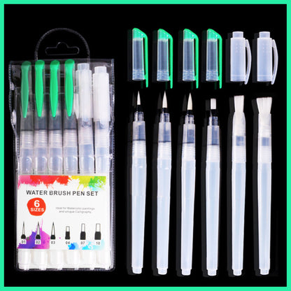 [Set of 6] Watercolor pen gift box pointed flat head multi-size watercolor pen brush graffiti painting water storage brush watercolor plastic color