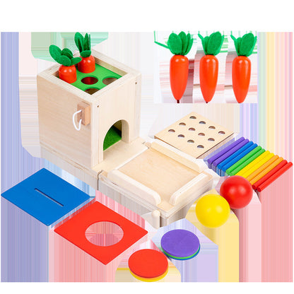 四合一投币盒多功能插棍幼儿童积木颜色配对智力盒玩具认知玩具