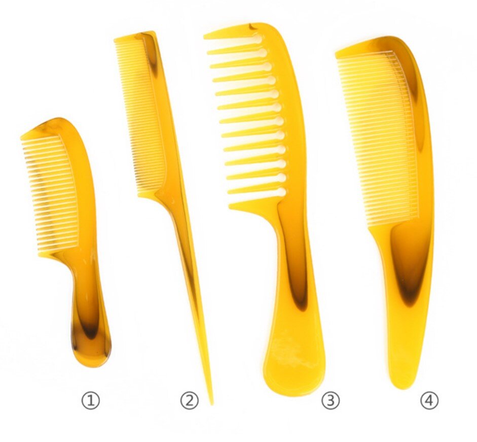 1 set of 4 anti-static beef tendon combs, wide tooth comb with long handle, long handle plastic horn comb, anti-hair loss massage comb, head massager