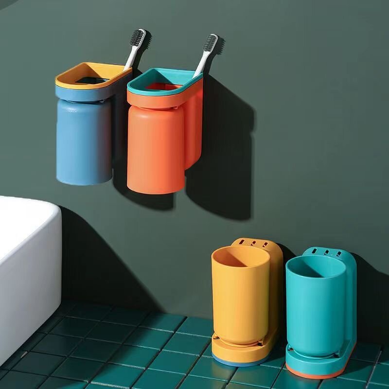 Wall-mounted toothbrush cup toothbrush storage rack punch-free mouthwash cup toothbrush cup bathroom toothpaste squeeze artifact toothbrush cup tooth cup set toothbrush holder